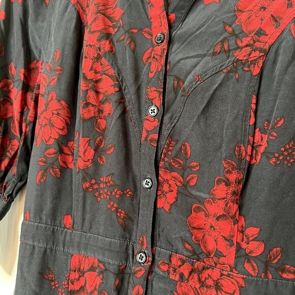 Marissa Webb Navy Blue Black Red Floral Print Shirt Dress Women's Size 4 - Picture 7 of 13